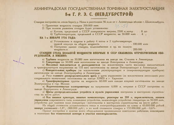 Ленинградская Государственная торфяная электростанция. 8-я ГРЭС (Невдубстрой). Л. 1934